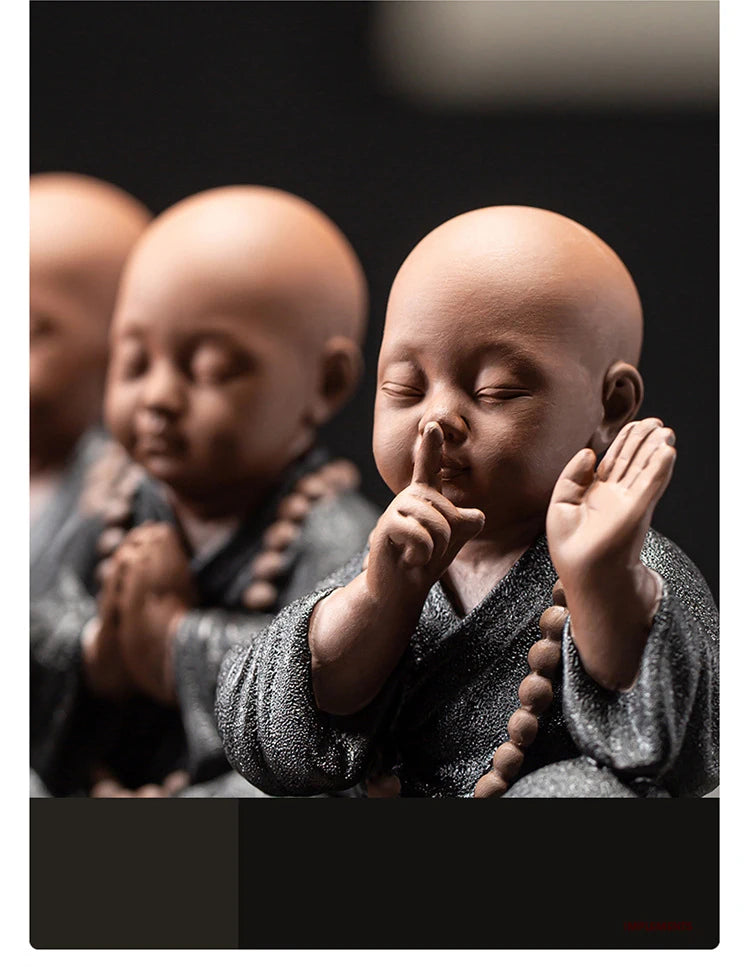 Ceramics Four Not Small Monk Statue Ceramic crafts Chinese characteristic decoration luxurious Home, Study, office accessories