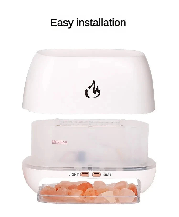 New Himalayan Crystal Salt Stone Aroma Air Humidifiers 3D Flame Fire Colorful Night Light Aromatherapy Essential Oil Diffuser
