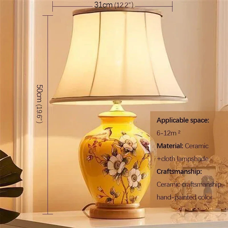 Ceramic Table Lamp LED Luxury Modern Creative Flower Pattern Desk Lights For Home Living Room Bedroom Bedside