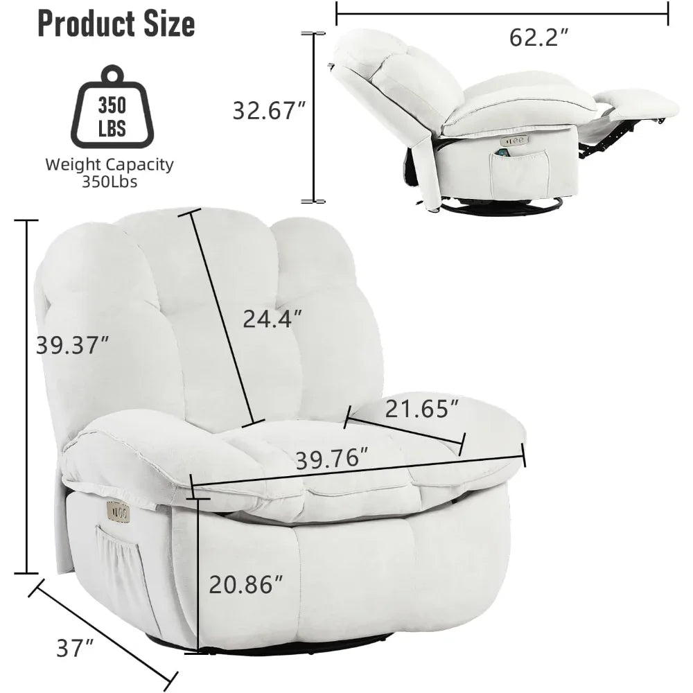 Power Recliner, Swivel Recliner with Massage and Heating, Power Rocking Gliding Recliner Sofa with USB, USB-C Ports