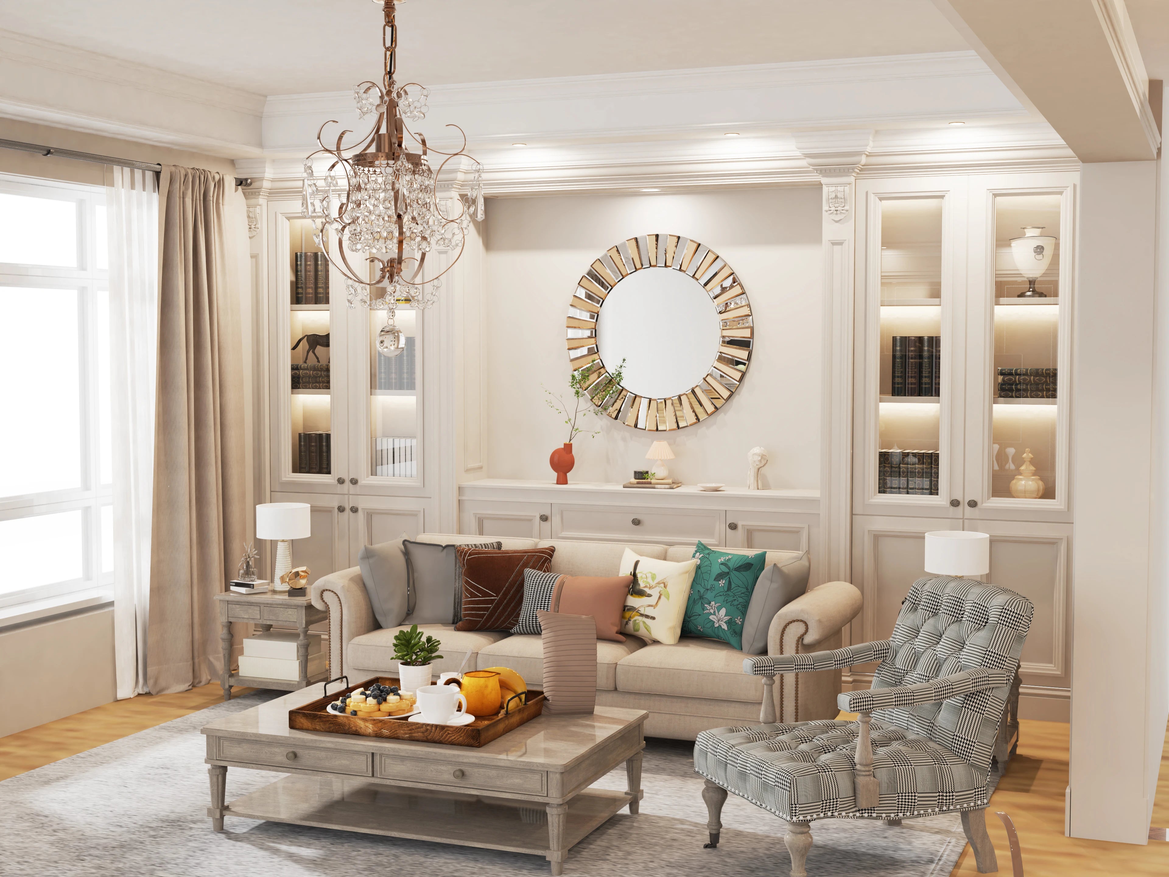 Decorative Mirrors Round Sunburst Wall Mirror Beveled Edge Glass Bathroom Vanity Mirror Hanging Accent Mirrors for Living Room