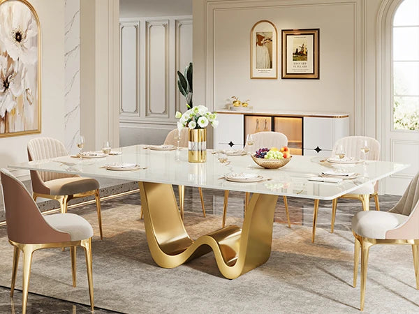 Tribesigns 78.74" Sintered Stone Dining Table for 6-8, Modern Rectangle Dining Table, Luxury White & Gold Kitchen Table