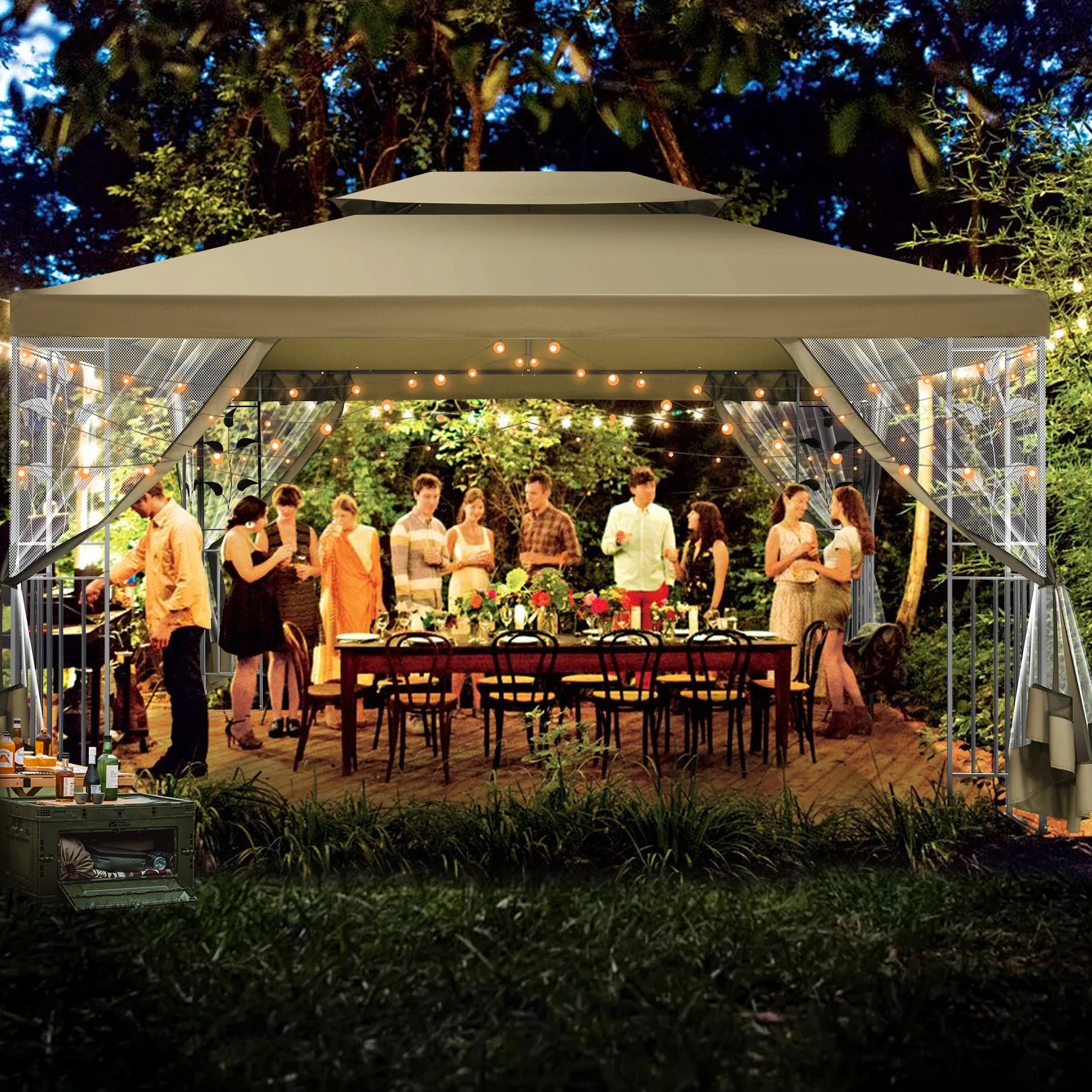 10x13 Outdoor Gazebo on Clearance with Mosquito Netting and Ventilated Double Flat Roof,All Weather for Patio,Backyard,Garden