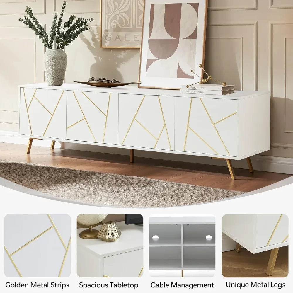 Mid Century Modern TV Stand for 75" TV, Wood Entertainment Center with Storage Cabinet, Media TV Console with Adjustable Shelves