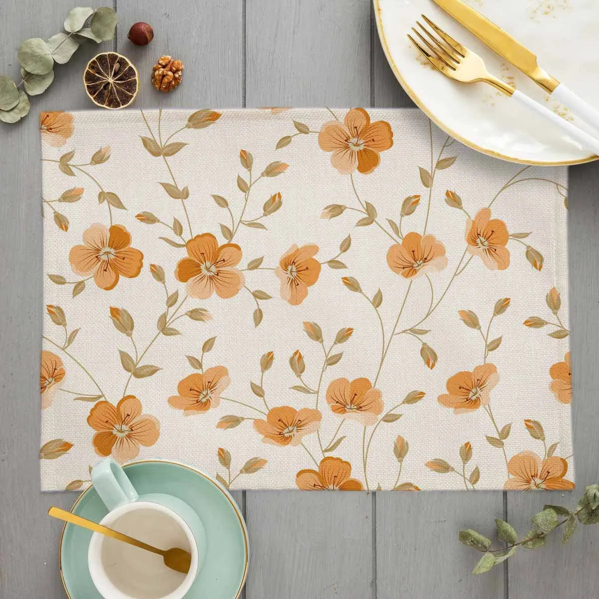 Bohemian Floral Pattern Placemat Kitchen Decor Cotton Linen Boho Dining Table Mats Coaster Pad Bowl Coffee Cup Mat 40X30cm
