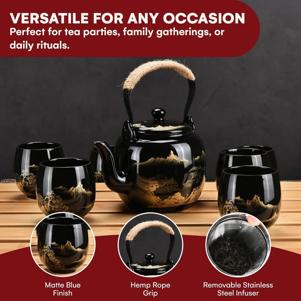 Porcelain Tea Set – Authentic Ceramic Teapot & Cups for Tea Parties and Daily Use