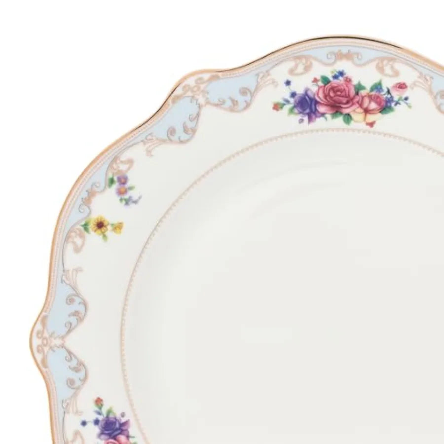 57-Piece Bone China Dinnerware Set, Service for 8, Floral with Blue and Gold Trim