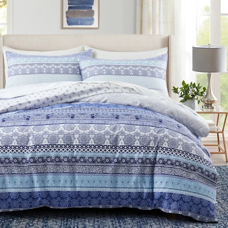 Grey Feather Duvet Cover Set – Full / Queen Reversible Boho Bird Plume Bedding Set