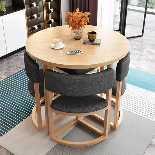 Round Mobile Dining Tables Set Kitchen 4 Chairs Center Wood Table Extendable Luxury Floor Mesa Comedor Home Furniture