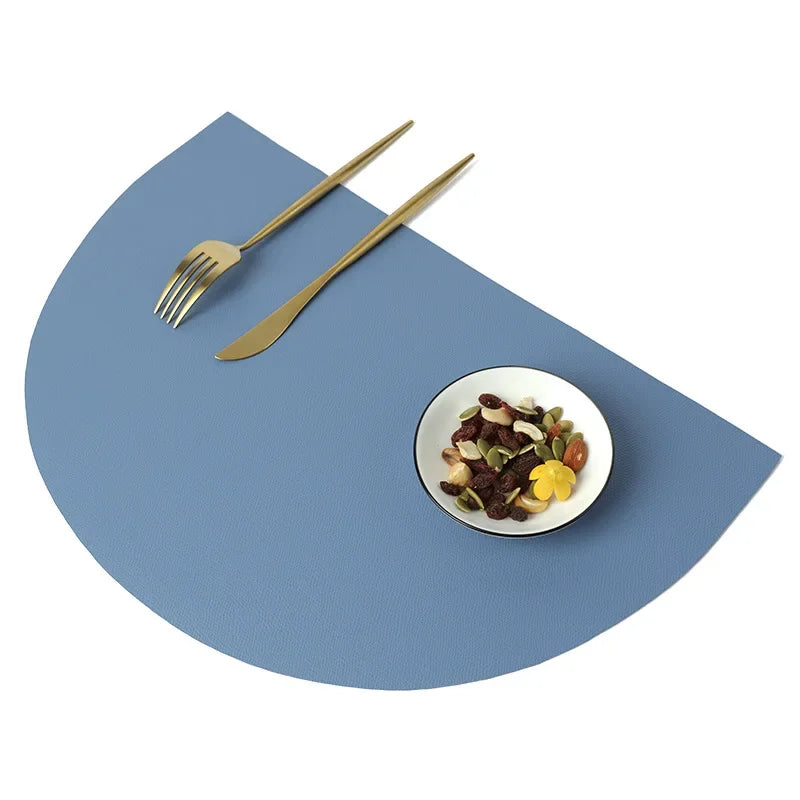 PU Leather Placemat for Table Insulation Pads Tableware Waterproof Oil-proof Semicircle Table Mats Home Decoration Kitchen Tool