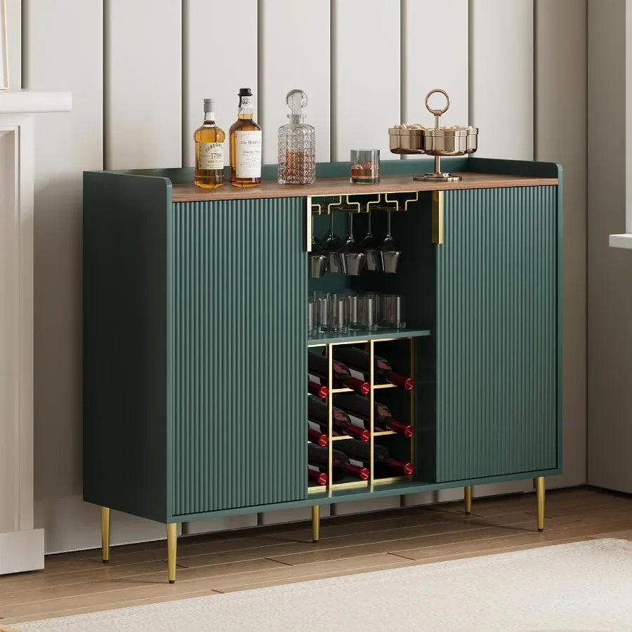 48″ Modern Wine Bar Cabinet – Fluted Design with Built-In Wine Rack & Glass Holder
