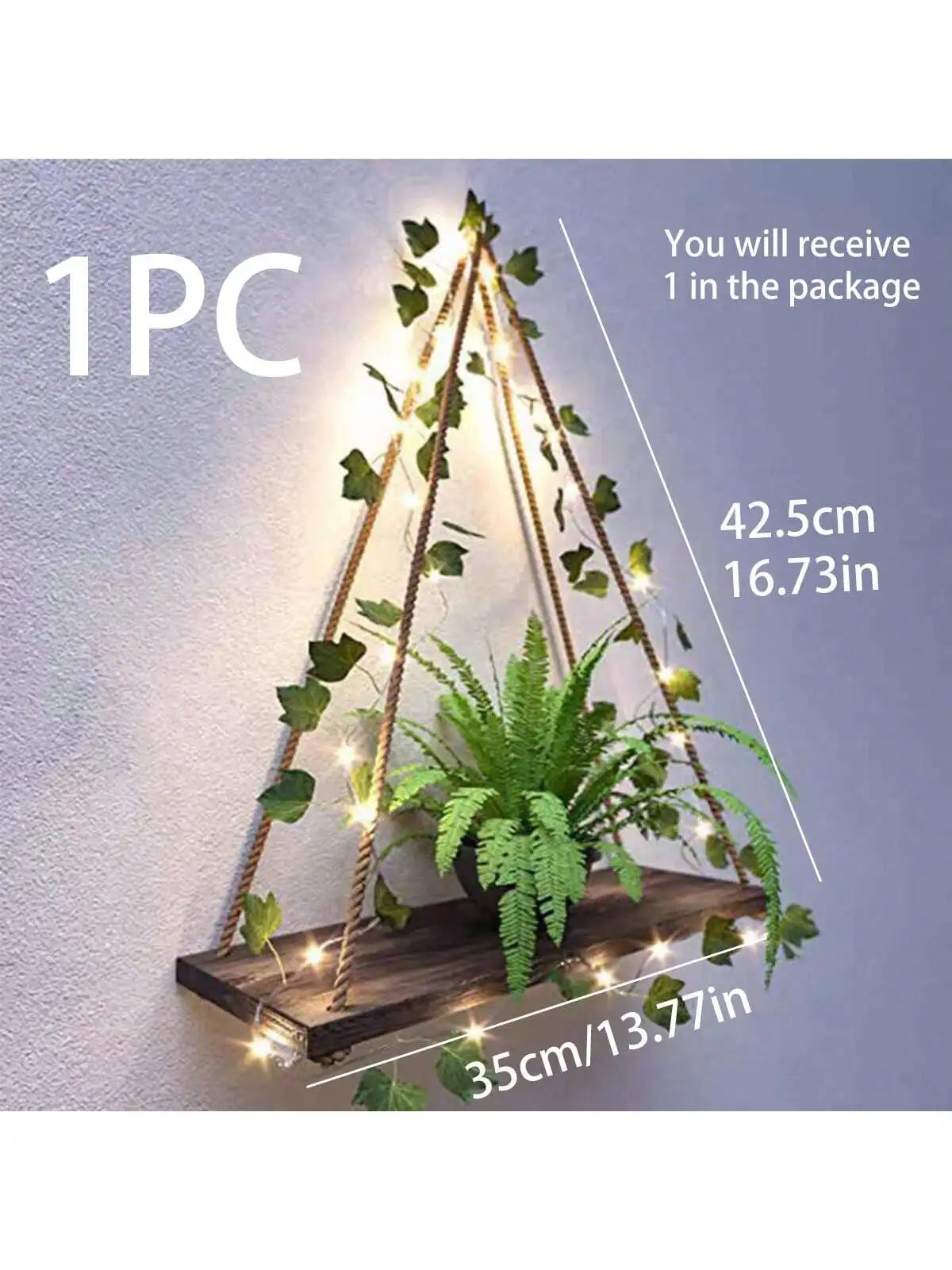 Floating Wall Shelf with Artificial Ivy LED Strip – Boho Style
