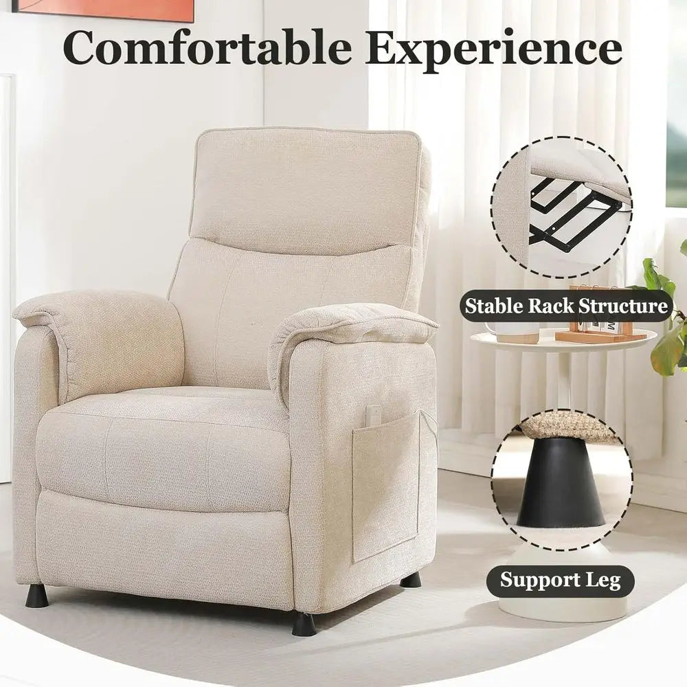Compact Recliners for Tight Spaces: Adjustable Electric Chairs for Adults - Plush Chenille Recliner with Side Pockets and Remote