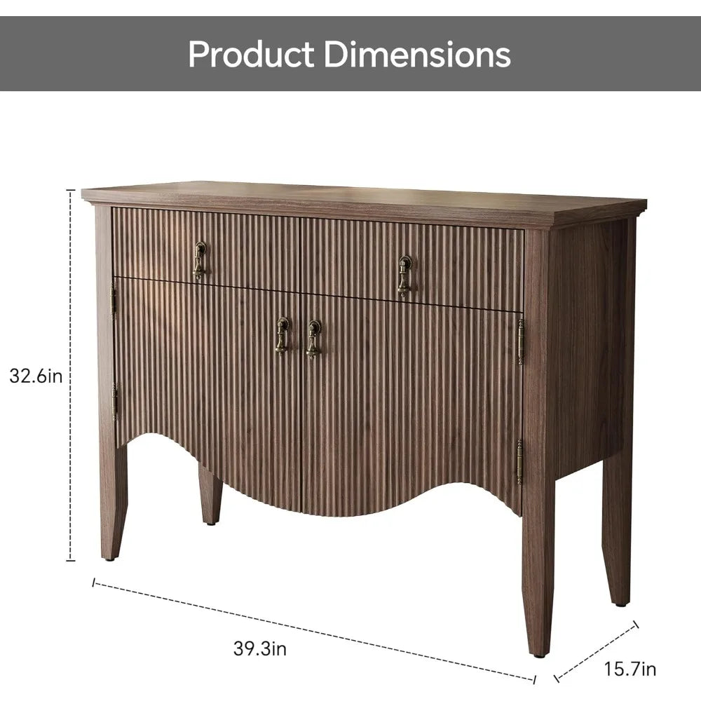 40" Retro Buffet Cabinet with Storage, Fluted Sideboard Credenza with Drawer, Accent Bar Cabinet for Living Room Furniture