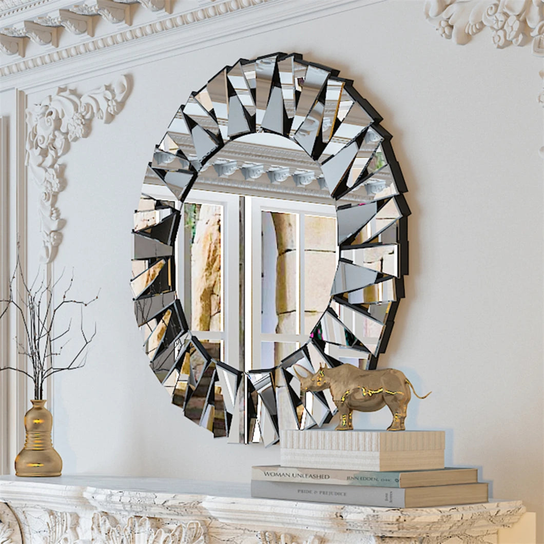 79cm Round Wall Mirror Large Accent Mirror Modern Home Art Accent Decor Mirror with Beveled Frame Bathroom Bedroom Livingroom