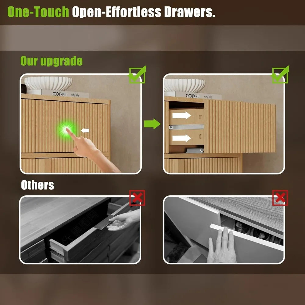 63" Wide Sideboard Buffet Cabinet with Storage, Modern Buffet with 3 Drawers and 4 Doors, Storage Cabinet with 2 Reinforced Legs