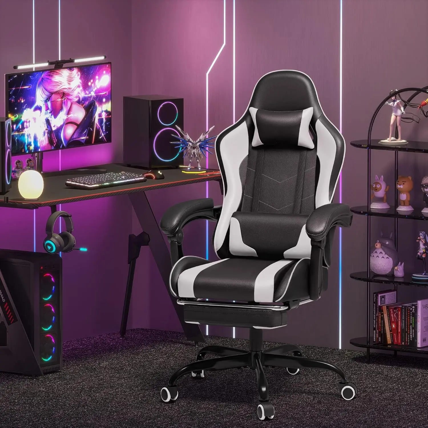 Homall Gaming Chair Video Game Chair Footrest and Massage Lumbar Support Ergonomic Computer Chair Height Adjustable Swivel Seat