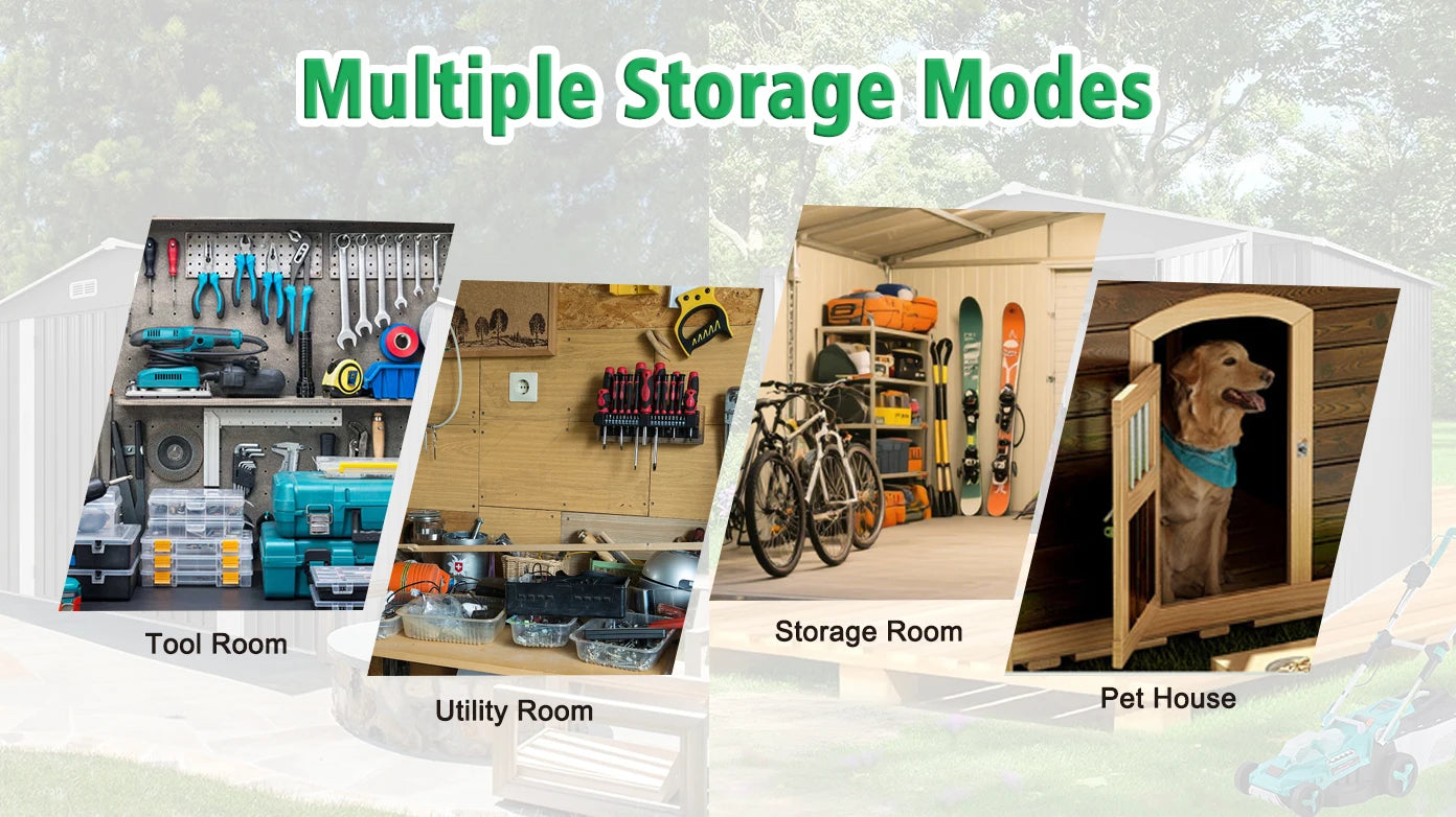 SUSUA10x12FT Outdoor Storage Shed  Metal Garden Shed with Double Door Two Window Waterproof Tool Shed for Backyard Patio Lawn