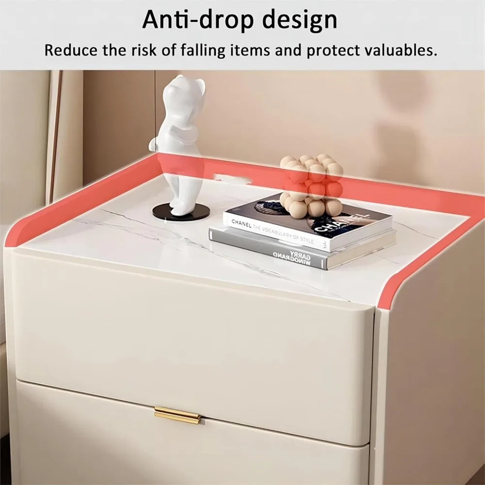 Modern Wooden Nightstand with 2 Drawers, Metal Legs, and Slate Top for Bedroom and Living Space