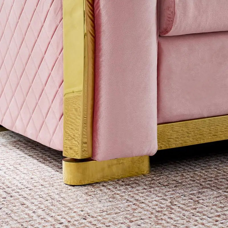 L-Shaped Sectional Sofa Set – 106″ Velvet with Gold Accents