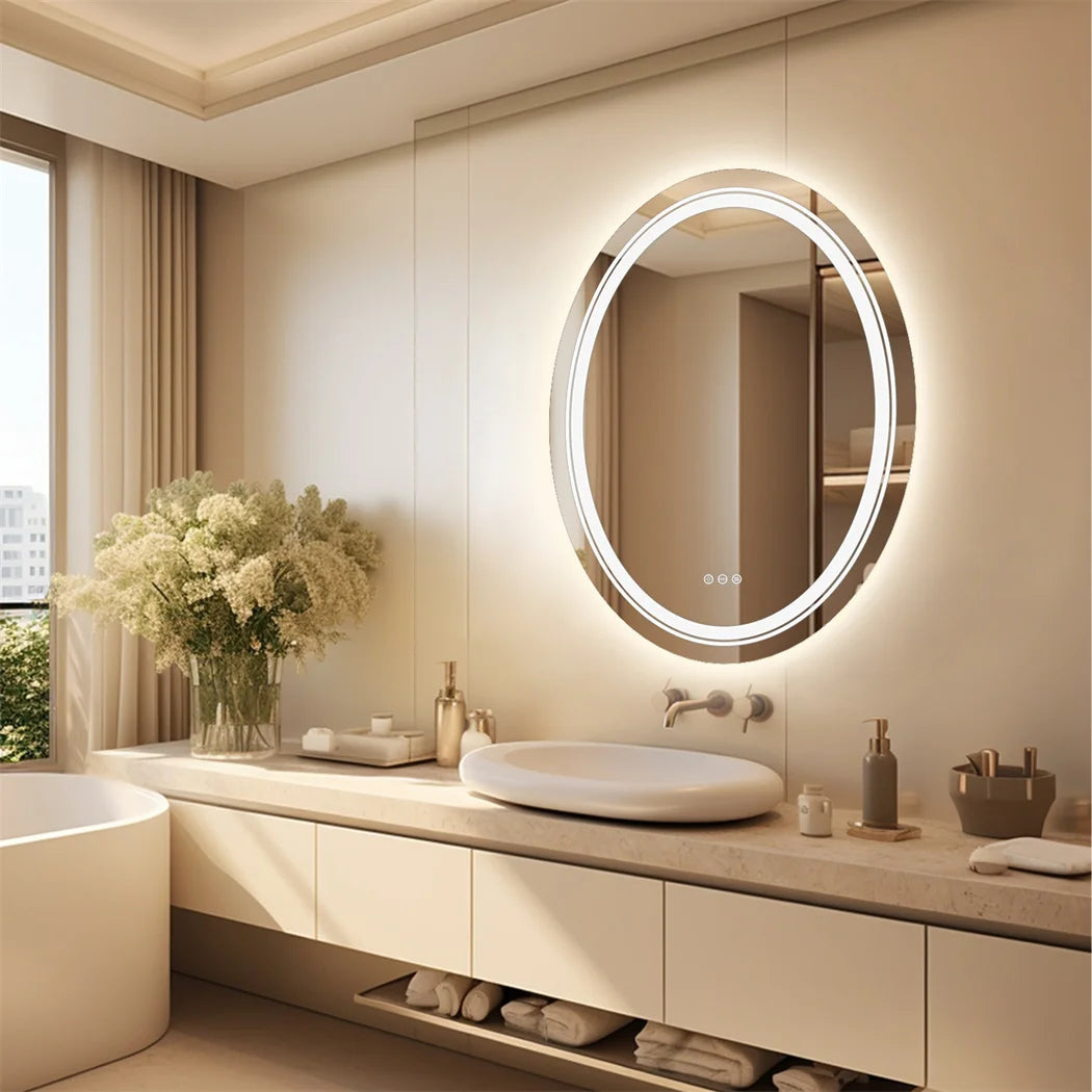LUVODI Dual Illuminated Oval LED Mirror in Bathroom Room for Shower Shaving 3 Color Lights Washroom Bed Room Makeup Mirror