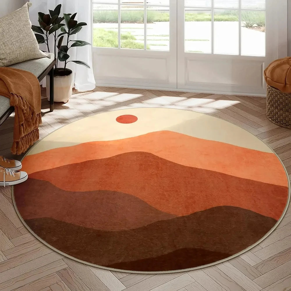 VIKAMA Faux Cashmere Carpet Simple Pattern Living Room Mat Bedroom Sofa Coffee Table Round Rug Non-Slip Washable Home Decor