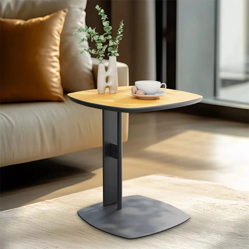 Luxury C Table End Table Saddle Leather Top with Metal Leg, Couch Tables C Shaped Side Table for Bedroom Living Room