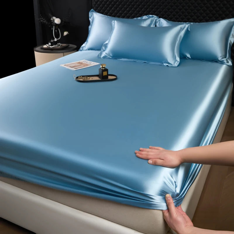 Solid Color Fashion Satin Fitted Sheet Rayon Mattress Cover with Elastic Band Bed Sheet for Bedding 140x200 160x200