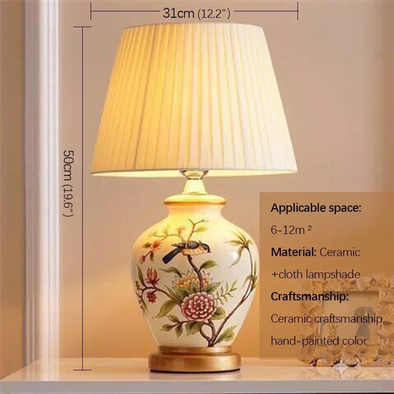 Ceramic Table Lamp LED Luxury Modern Creative Flower Pattern Desk Lights For Home Living Room Bedroom Bedside