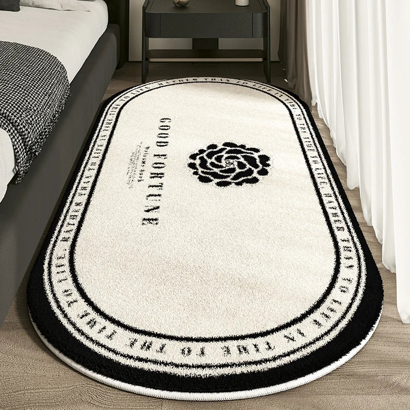 VIKAMA Cashmere Imitated French Small Fragrance Bed Rug Advanced Sense Living Room Study Oval Dirt Resistant Non-Slip Carpet