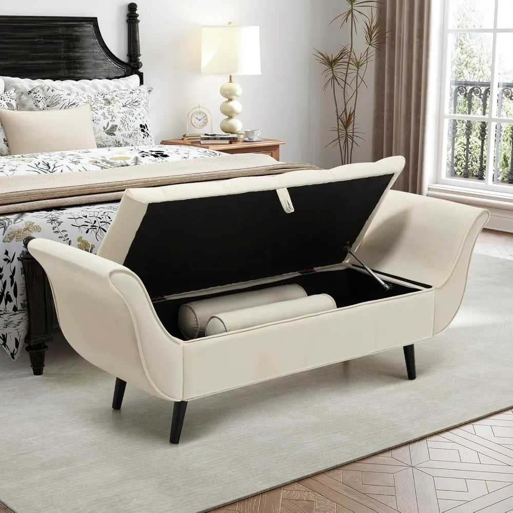 Luxurious Velvet Tufted Storage Bench – 65″ King Bed End Ottoman