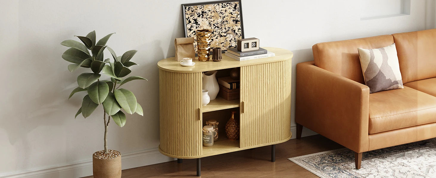 Sideboard Buffet Cabinet with Sliding Door, Storage Cabinet & Adjustable Shelf, Coffee Bar Cabinet Console Table