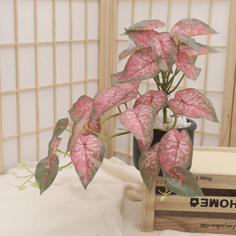 Artificial Turtle Back Leaf Plants Watermelon Leaves Green Apple Fake Plants Tropical Wedding Party Home Christmas Decor Potted