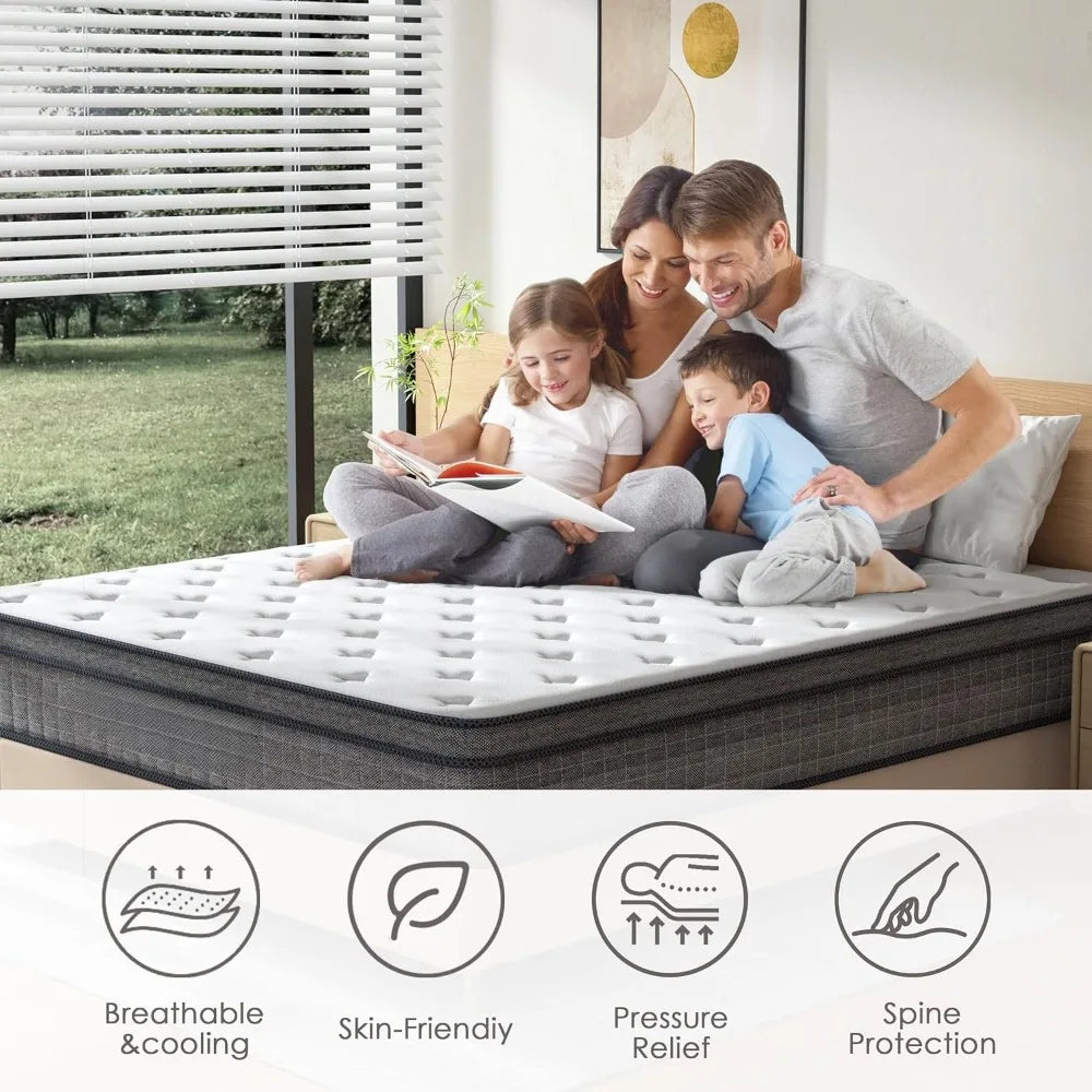 Mattress, 12 Inch Firm Hybrid  Bed Mattress in a Box with Gel Memory Foam, Individually Coil Pocket Spring Mattresses