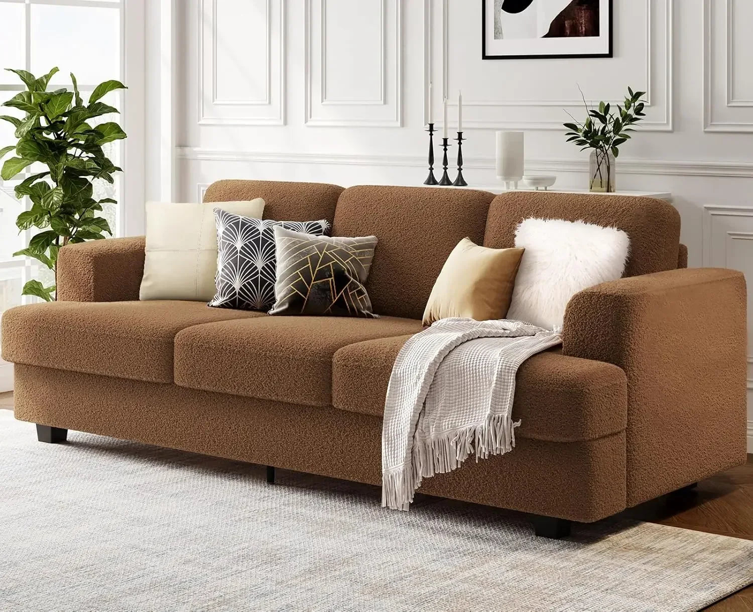 89" 3-Seater Cloud-Style Deep-Seat Sofa, Chenille Fabric, Wood Frame, Easy Assembly for Living Room