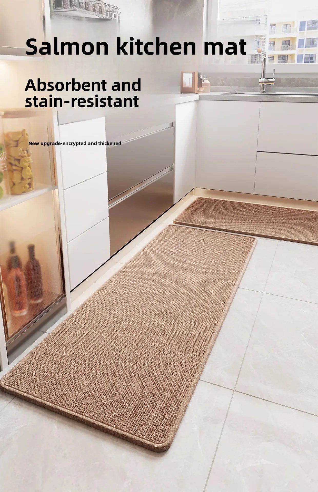 Cartoon Printed Linen Kitchen Floor Mat, Water and Oil-absorbing Kitchen Rug, Non-Slip Rubber Backing, Doormat Bath Mats