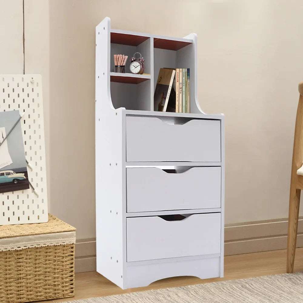White 3-Drawer Storage Nightstand, Multifunctional Bedside Cabinet for Bedroom, Easy Assembly Compact Side Table with Drawers