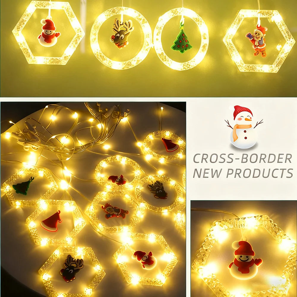 1pc Christmas Window Lights, LED Christmas Window Curtain Lighted with 8 Modes Battery-powered and Remote Control