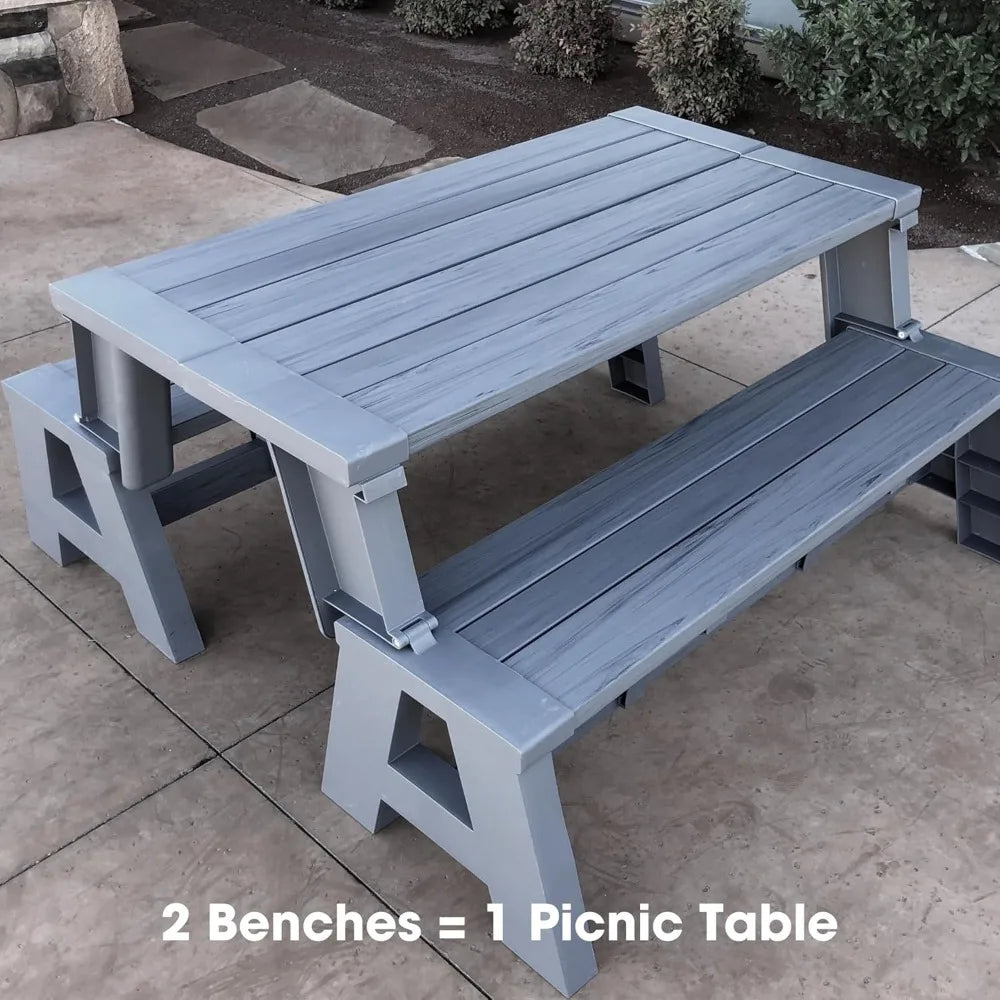 Gen 1 2-in-1 Outdoor Convertible Bench to Picnic Table | Space-Saving, Weather-Resistant Patio Furniture for Yard, Deck, Garden