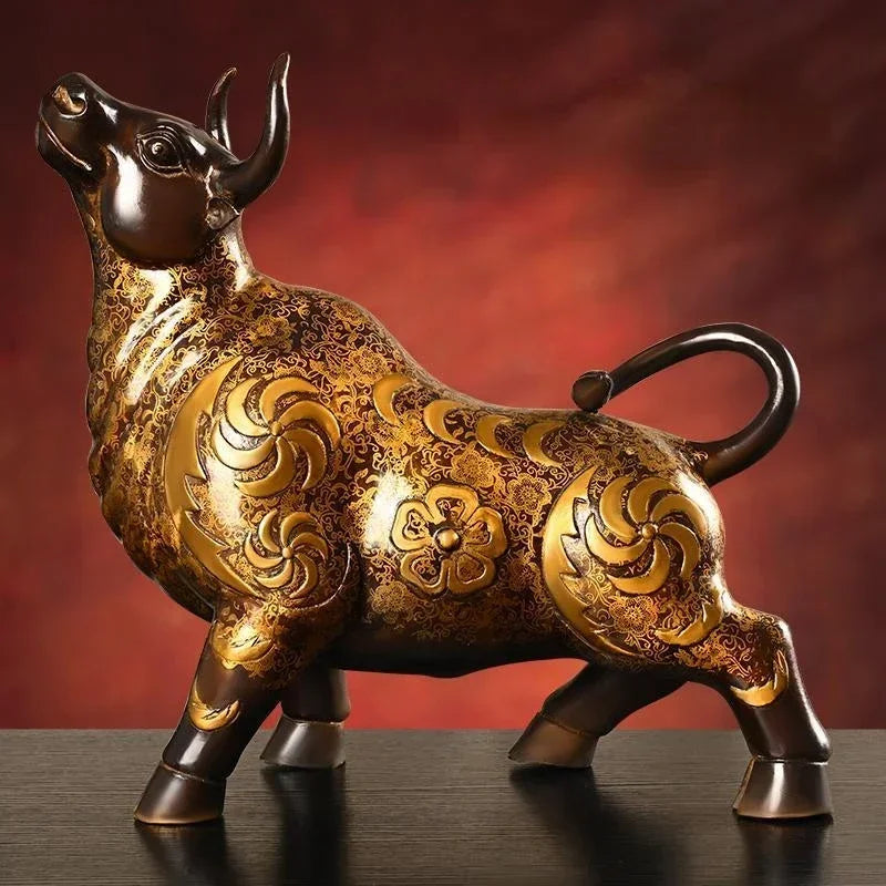 Feng Shui High Quality Copper Animal Cow Ornament Painted Home Office Desktop Decor