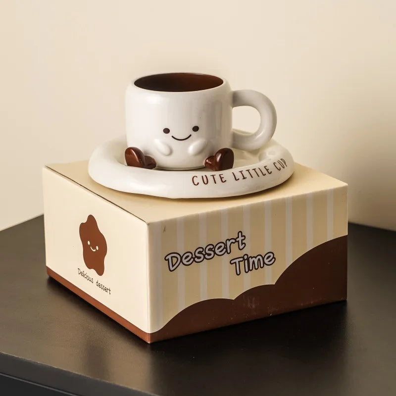 Cartoon Ceramic Coffee Cup & Saucer Set – Gift Boxed Milk & Coffee Cup