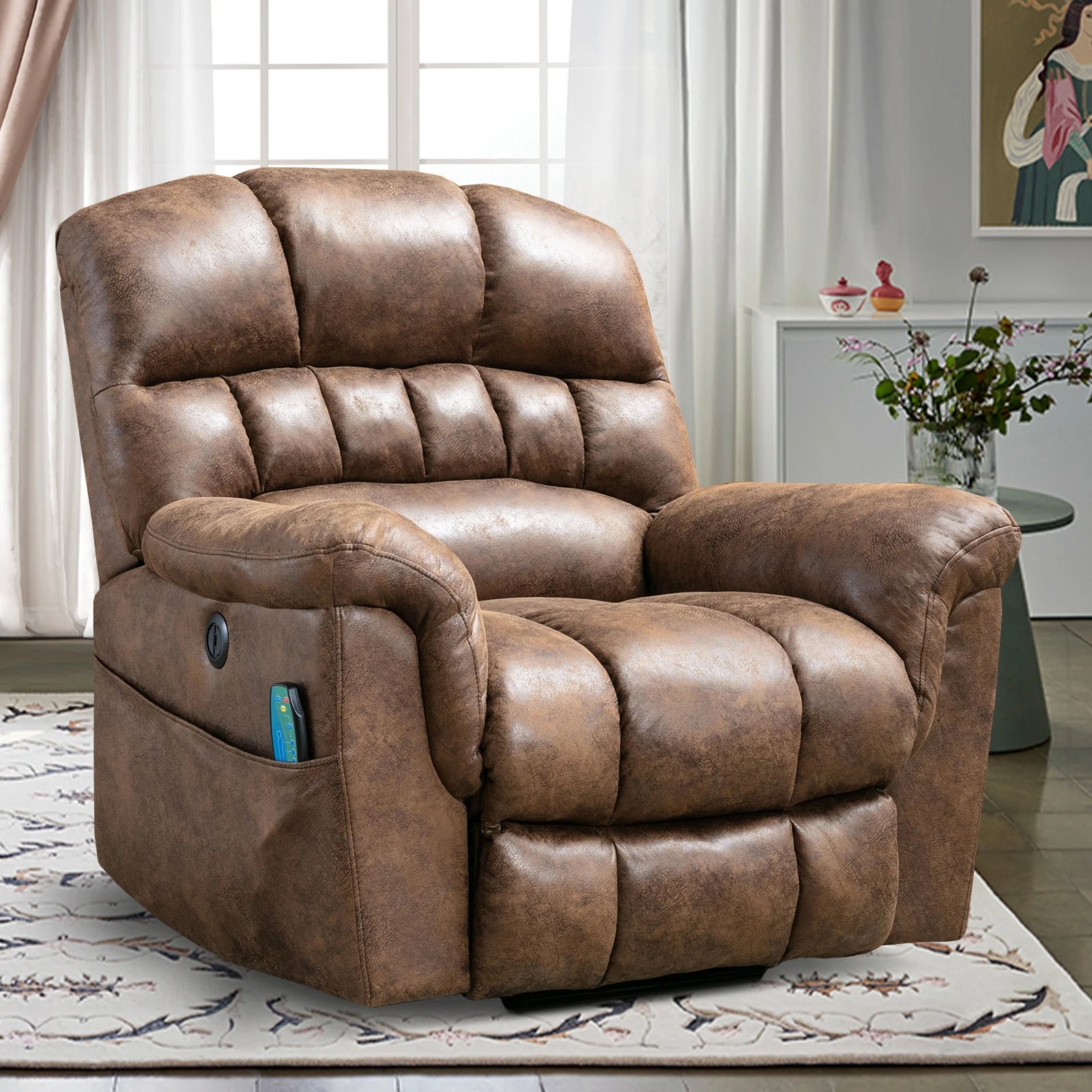 Large Power Lift Recliner Chairs with Massage and Heat for Elderly Big People, Heavy Duty Electric Faux Leather Reclining Chairs