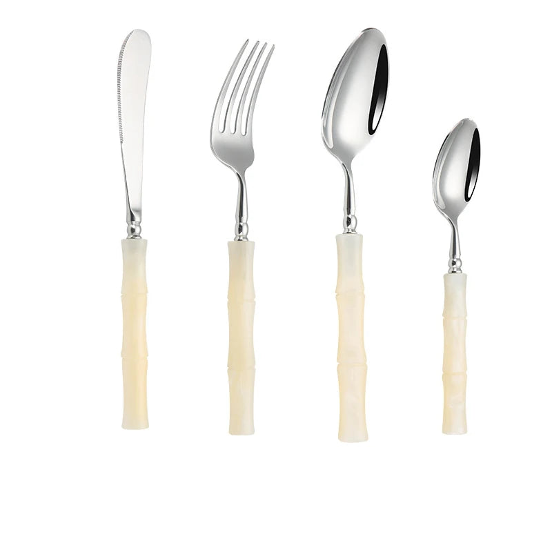 GH off-white acrylic handle 304 stainless steel cutlery cutlery knife fork spoon restaurant hotel high-end exquisite set