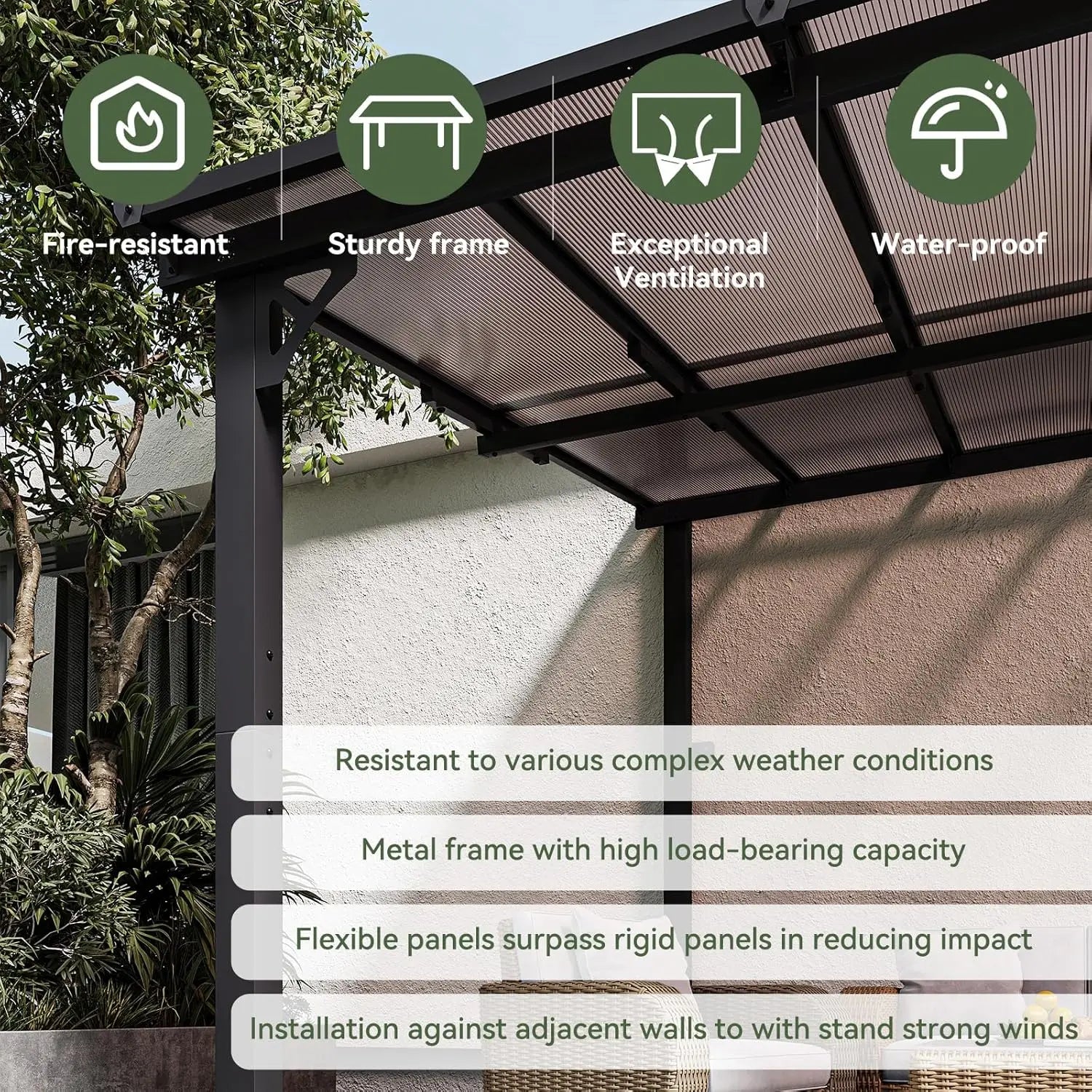 Wall-Mounted Gazebo Pergola – 10 ft × 12 ft with Sloped Roof