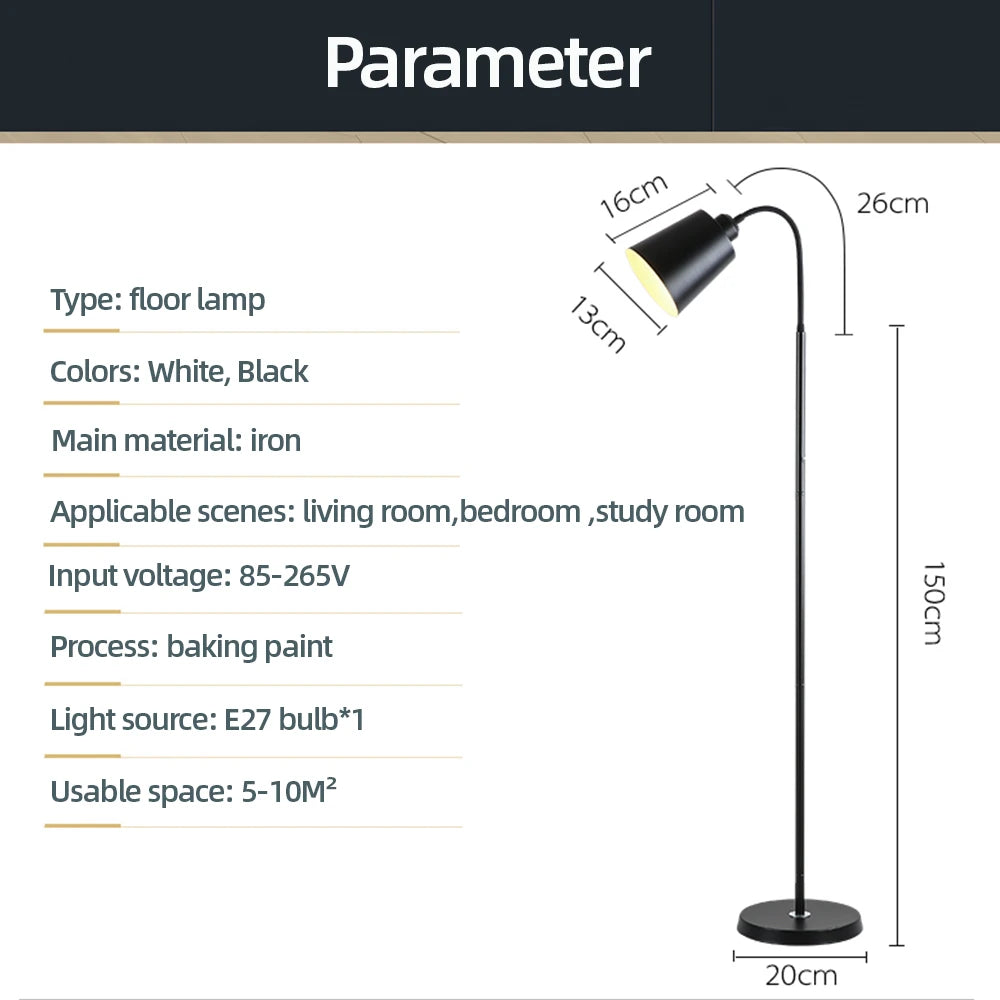 LED Floor Lamp For Living Room Adjustable Gooseneck Stand Light Dimmable Indoor Office Study Bedroom Standing Reading Light