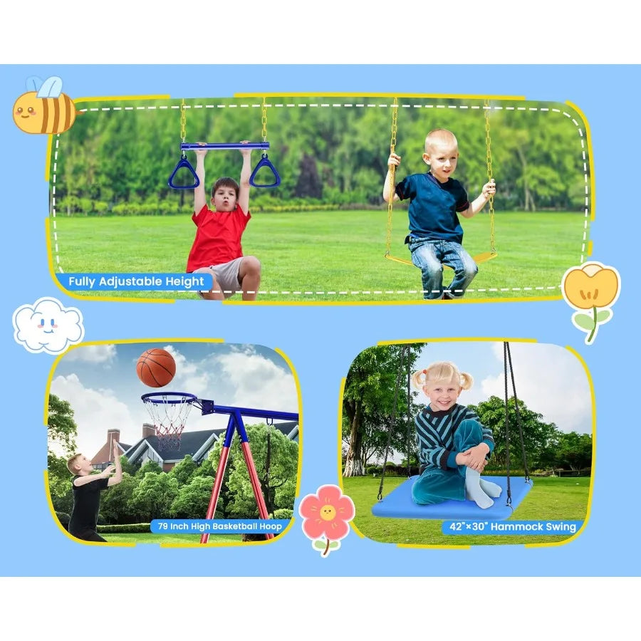6-in-1 Heavy-Duty Metal Swing Set – Outdoor Backyard Playset for Kids