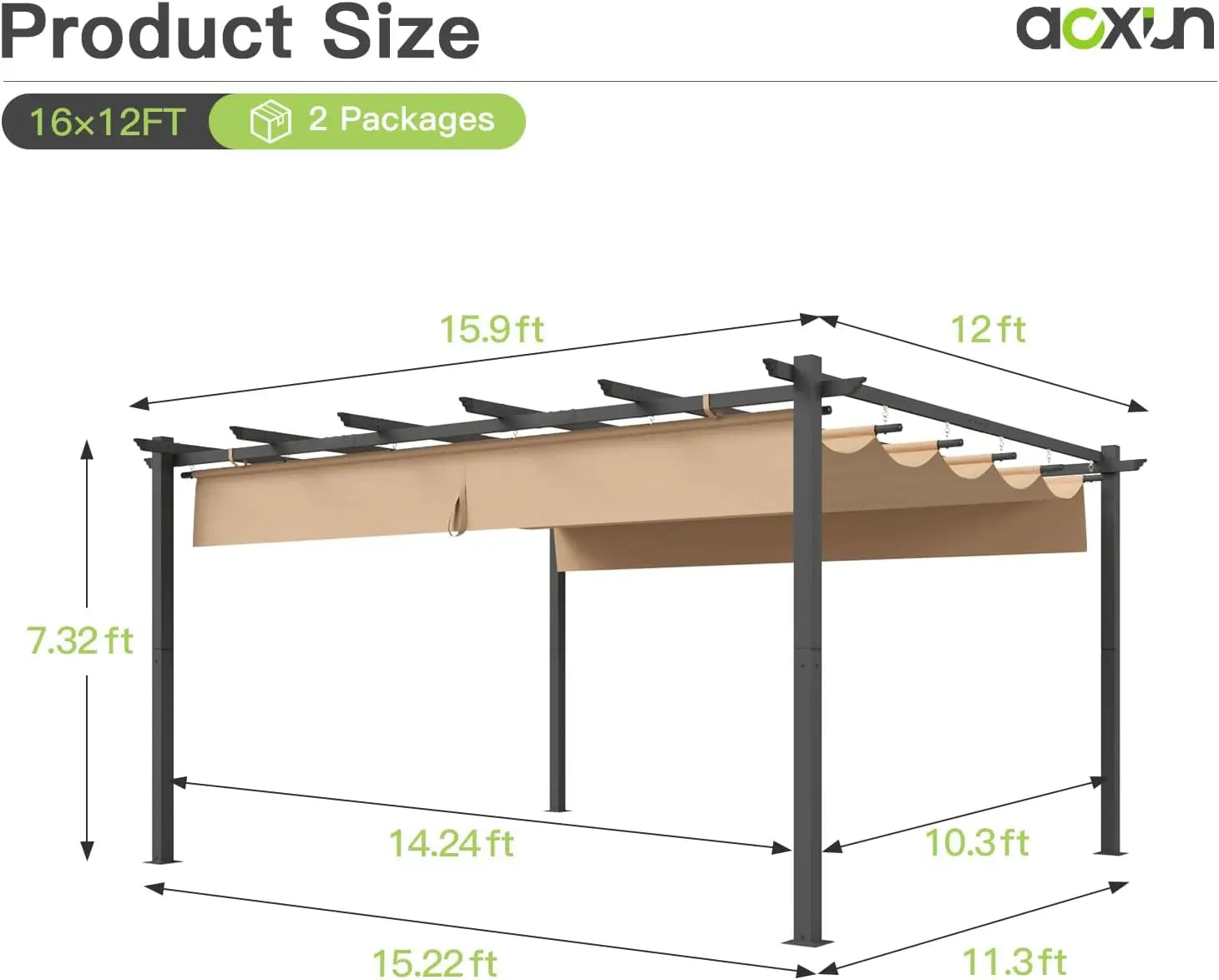 12x16 Outdoor Pergola, Patio Aluminum Pergola with Upgraded Retractable Canopy, Heavy Duty Metal Pergolas and Gazebos with