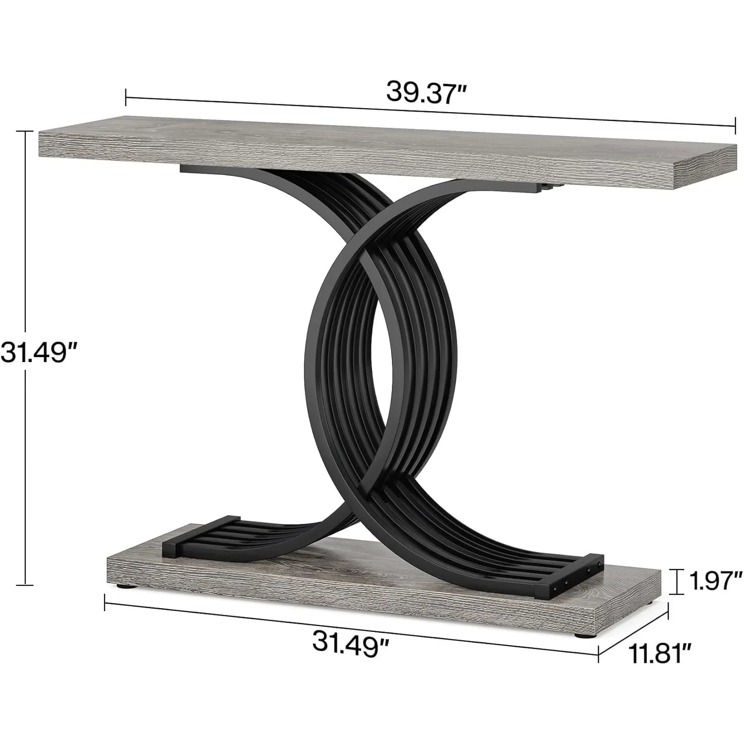 Industrial Entryway Table, 39-Inch Console Table Accent Table with Geometric Metal Legs, Narrow Wood Sofa Table for Entrance