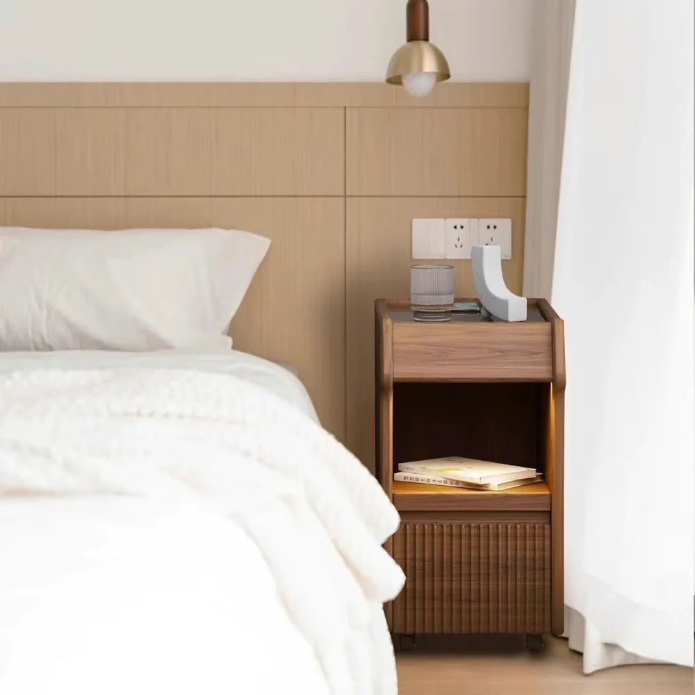 3-Tier Wooden End Table, Dual Drawer Nightstand, Storage-Friendly Bedside Table, and Tall Sofa End Table for Living Spaces and B