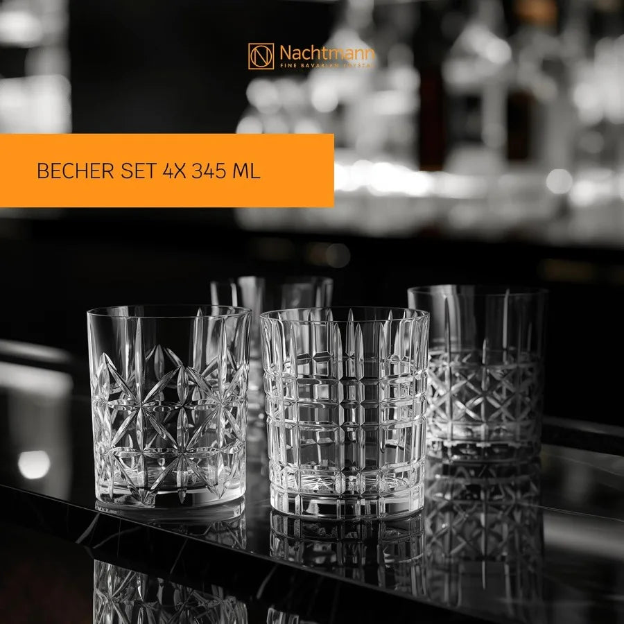 Highland 12Ounce Whiskey Glass Set of 4 for Scotch Rum and Spirits Classic Barware with Assorted Patterns Ideal for Home Bars G